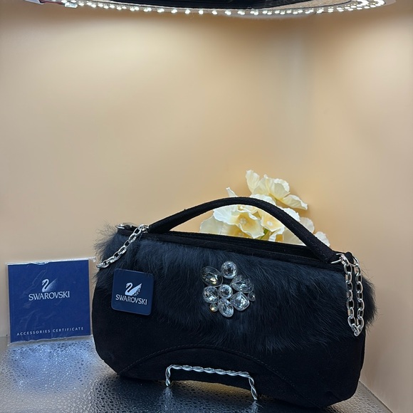 NWT ❤️SWAROVSKI Isabella rabbit fur Evening Bag *Retail $295** - Picture 6 of 10
